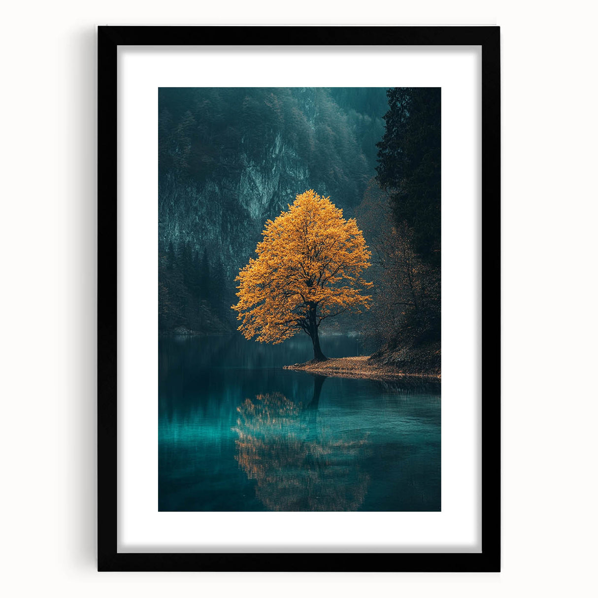 Golden Tree Reflection – Tranquil Landscape Art Prints & Decor
