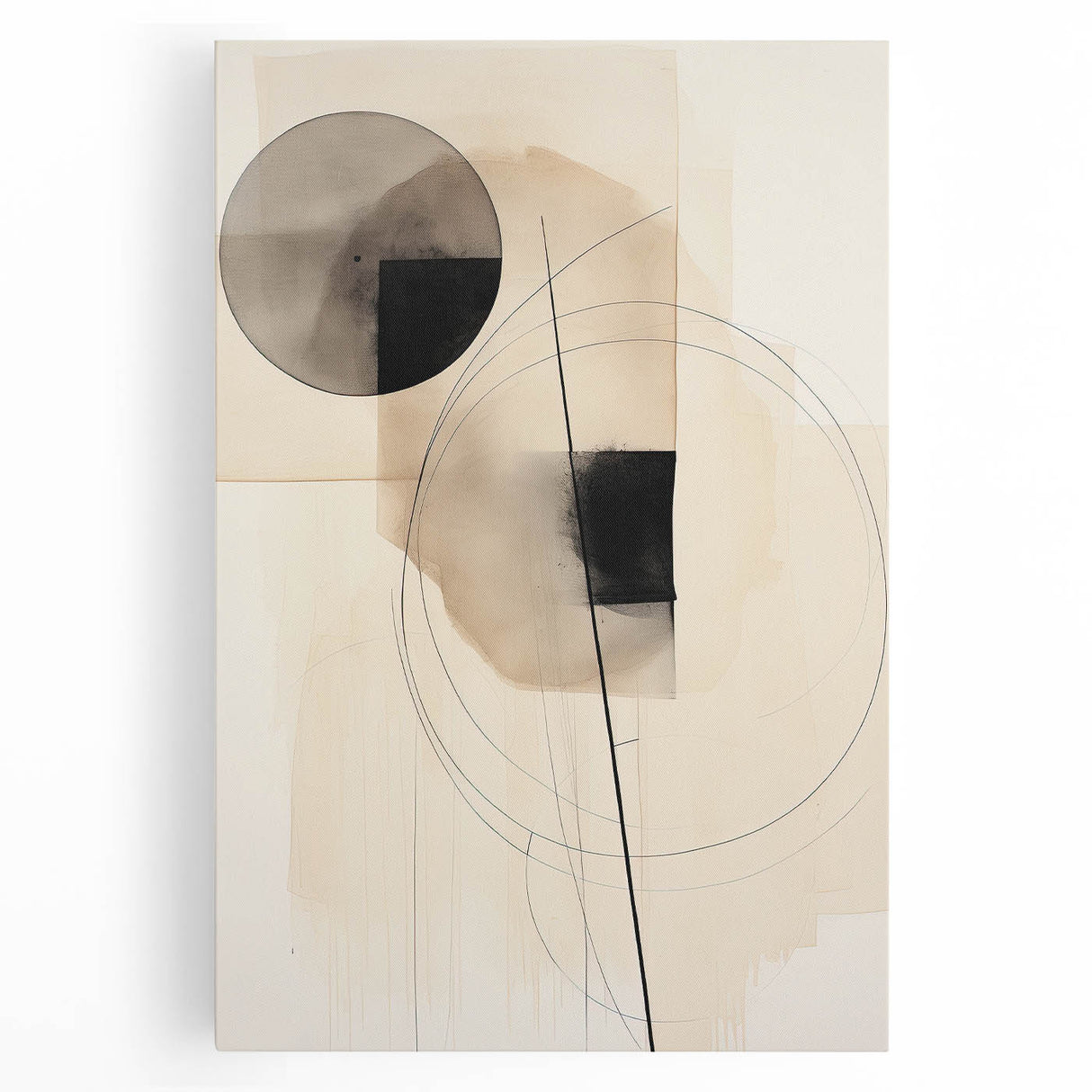 Minimalist Abstract Canvas Prints – Geometric Circles in Beige & Black