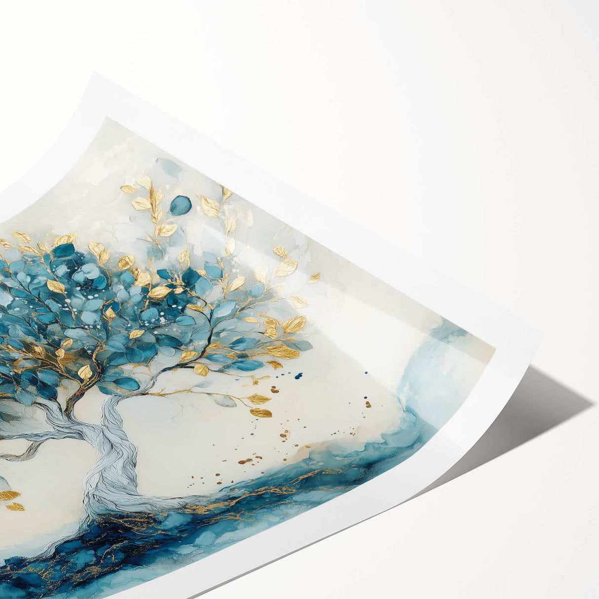 Golden Teal Tree – Elegant Abstract Tree Art Prints & Wall Decor
