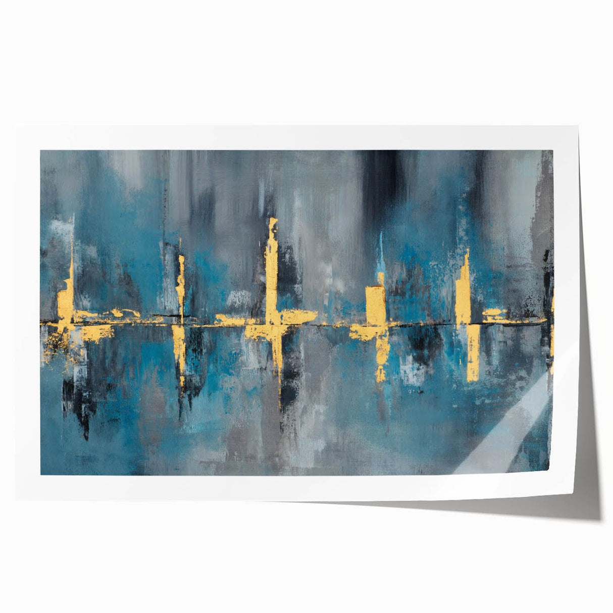 Skyline Moody Modern Wall Art - Abstract Blue, Gold & Gray Print