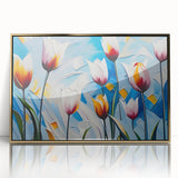 Vibrant floral canvas print showcasing an intricate design of colorful flowers and leaves against a soft background, ideal for home decor enhancement.