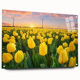 Vibrant floral canvas artwork showcasing a colorful array of flowers, perfect for home decor, displayed in a stylish living room setting with natural light.