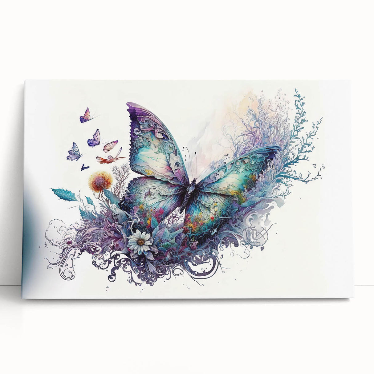 Colorful insect illustration showcasing detailed features of a butterfly in a natural setting, ideal for educational purposes or nature-themed decor.