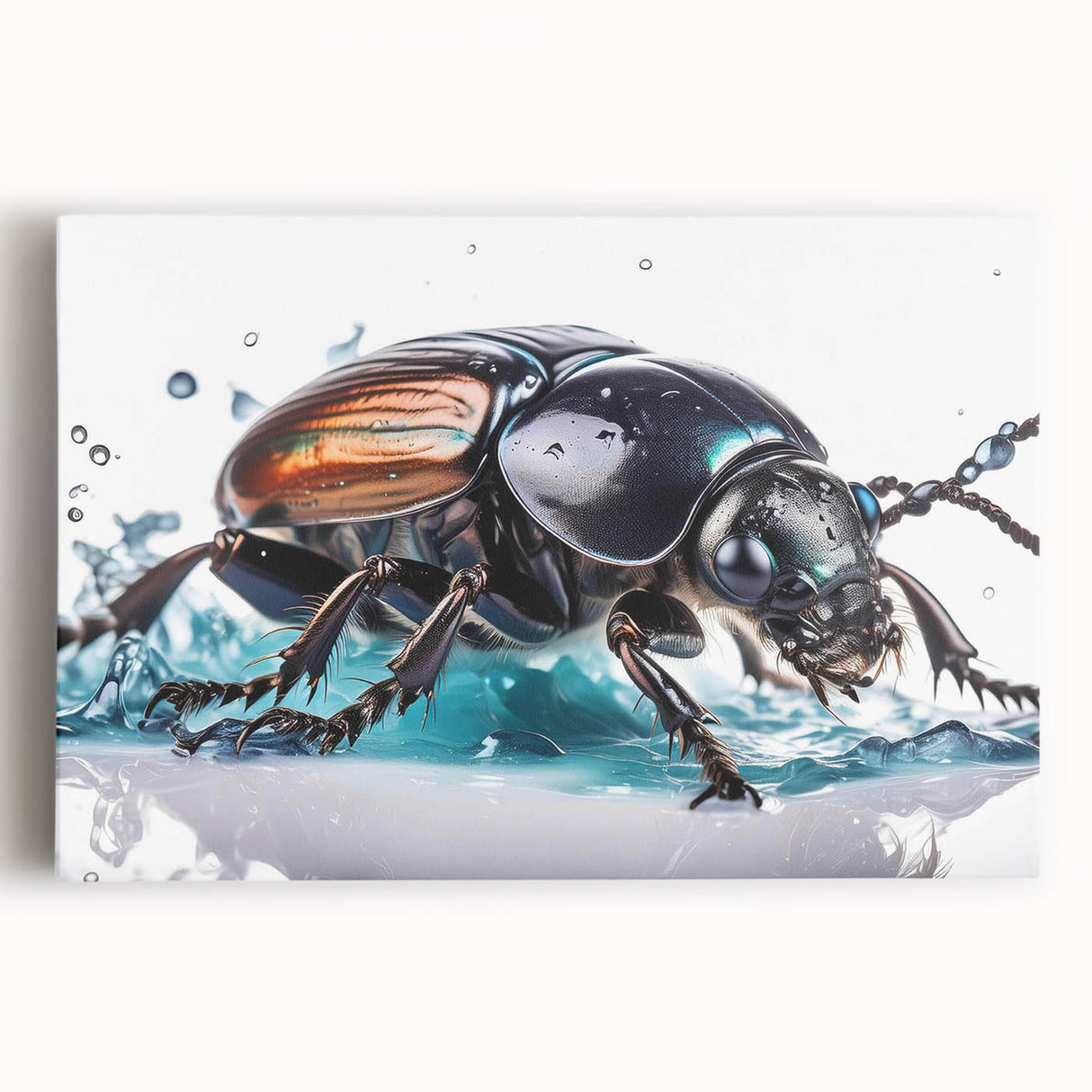 Detailed close-up of a vibrant insect illustration showcasing intricate patterns and colors, ideal for nature enthusiasts and art lovers, presented on textured canvas.