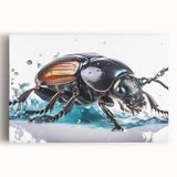 Detailed close-up of a vibrant insect illustration showcasing intricate patterns and colors, ideal for nature enthusiasts and art lovers, presented on textured canvas.