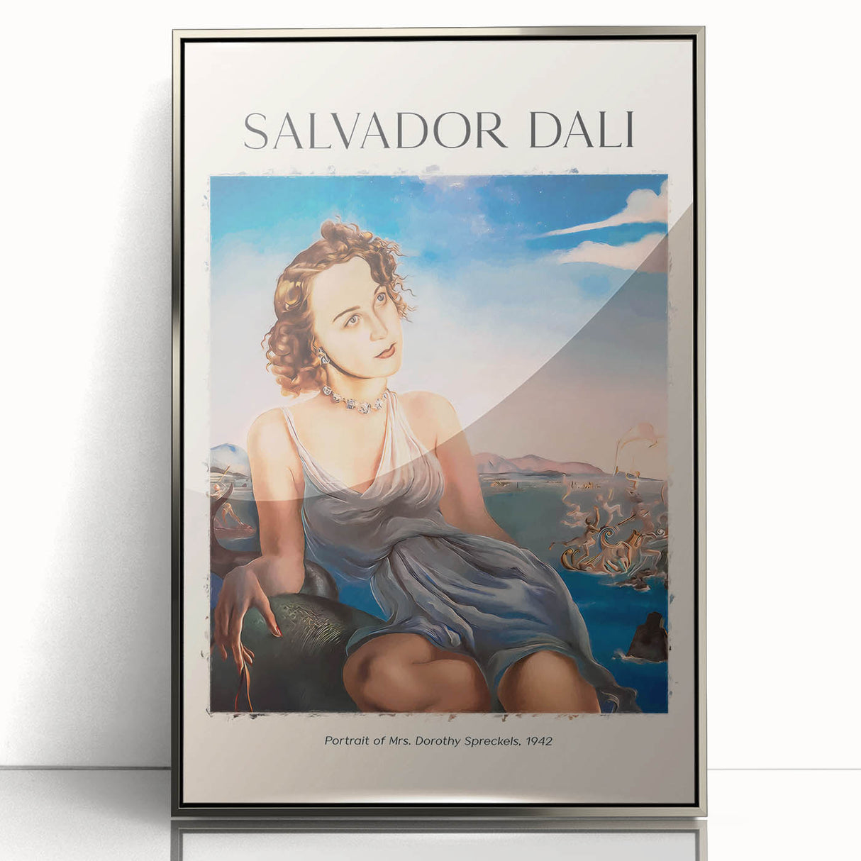 Mid-century modernist art featuring geometric shapes in muted pastel colors on a framed poster.