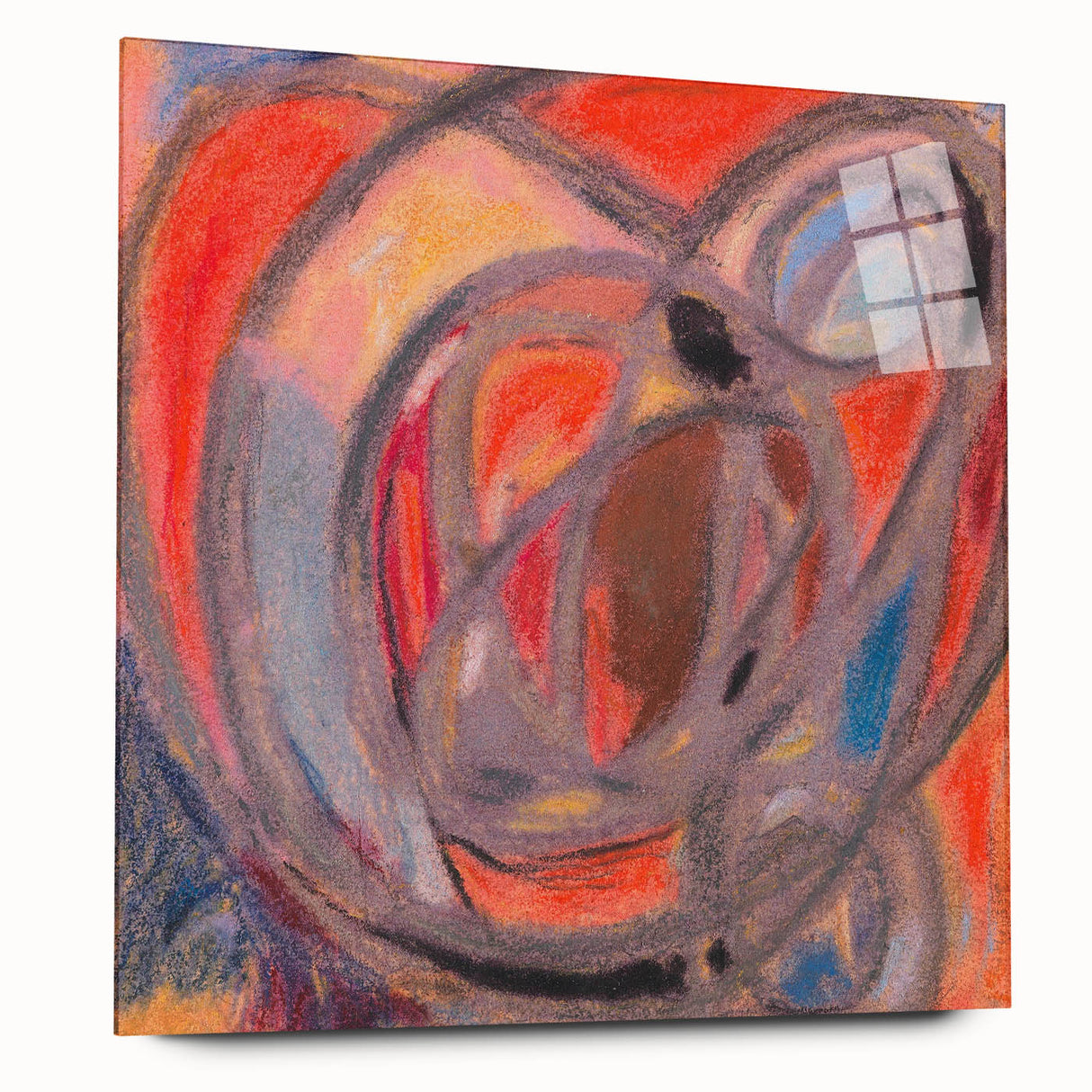 Large abstract wall art featuring swirling blues and grays on canvas, ideal for modern bedroom or dining room ambiance.