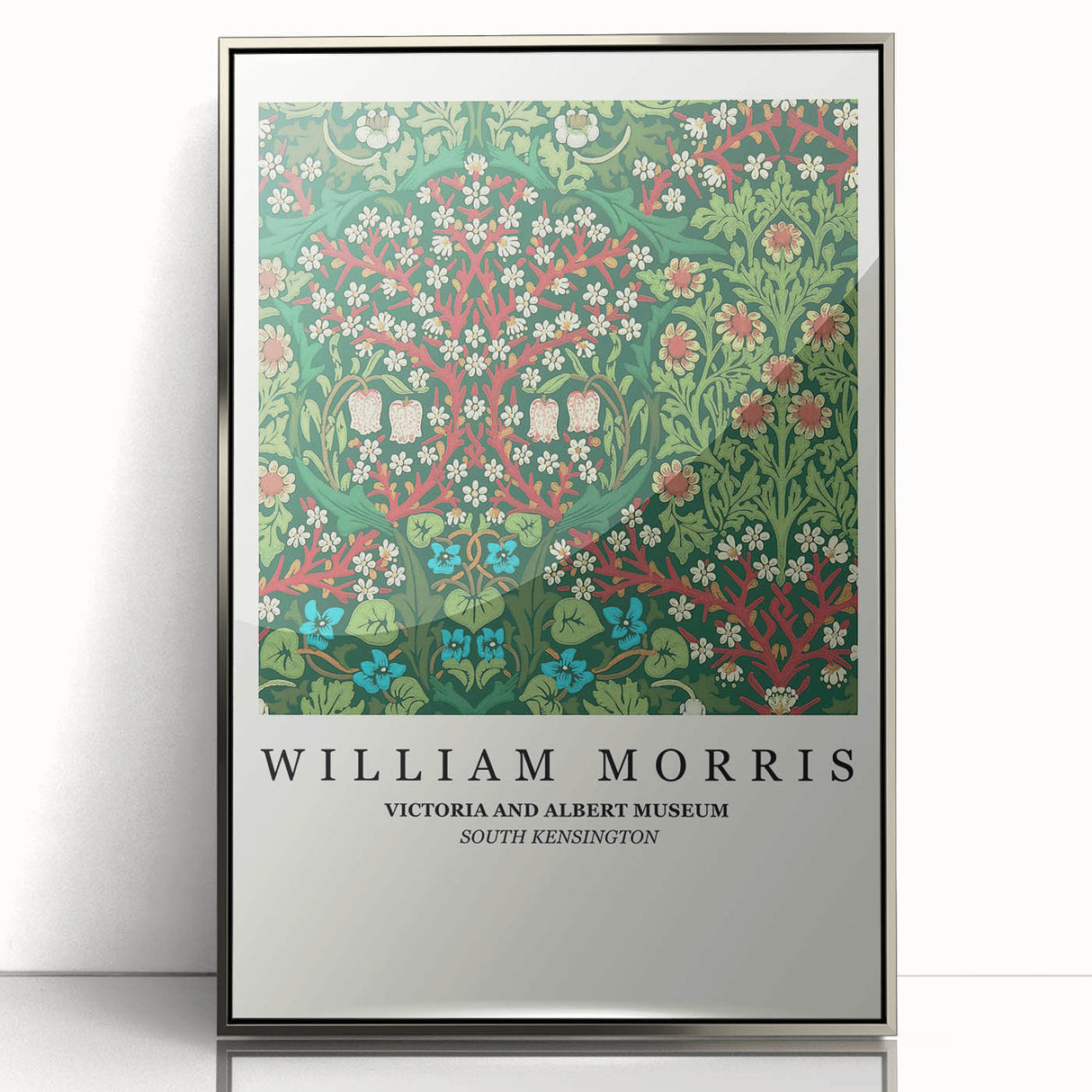 Mid-century modernist art poster featuring geometric shapes in muted blue and orange tones, ideal for nursery wall decor.
