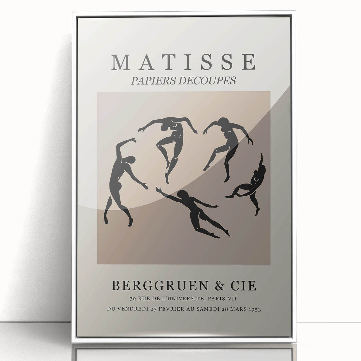 Mid-century modernist art print featuring abstract shapes in muted earth tones on a large canvas.