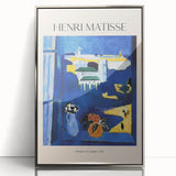 Art deco poster featuring a geometric pattern in muted gold and navy tones, printed on framed canvas.