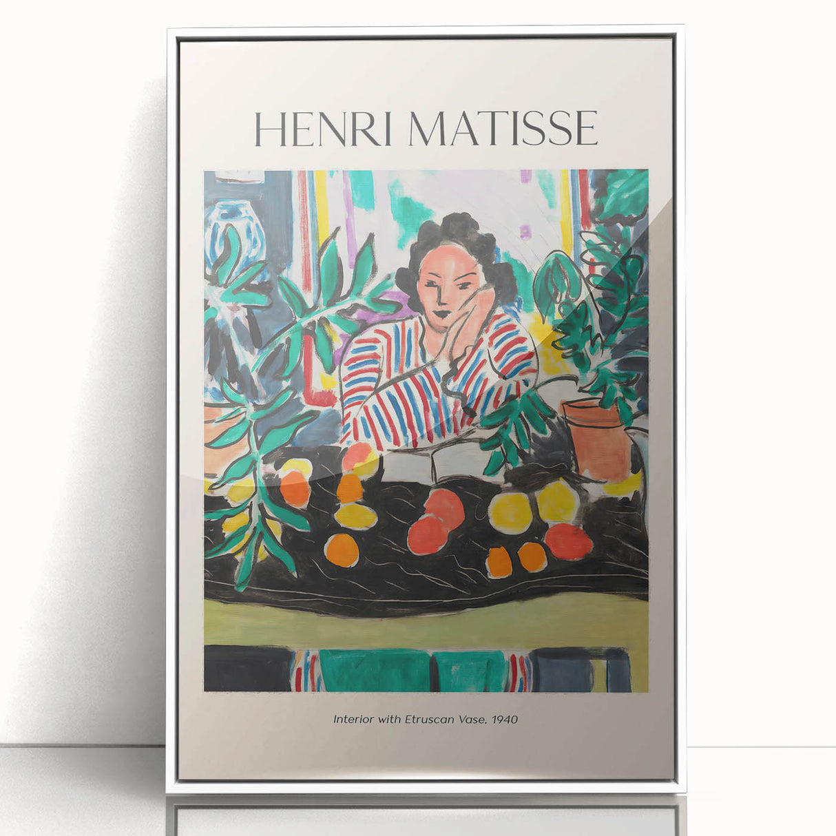 Large art print featuring a mid-century modernist abstract design in muted earth tones on canvas.