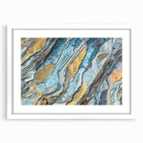 Abstract art print featuring swirling blue and green patterns on canvas, suitable for dining room or bedroom decor.
