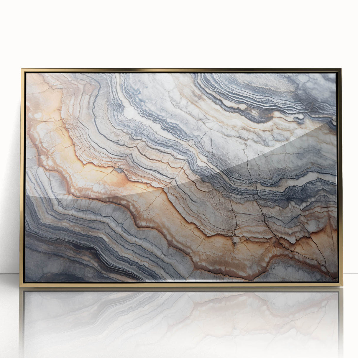 Large art print of a mid-century modernist forest scene in muted green and brown tones on canvas.