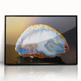 Large abstract wall art featuring swirling blue and green tones on canvas, in a mid-century modernist style.