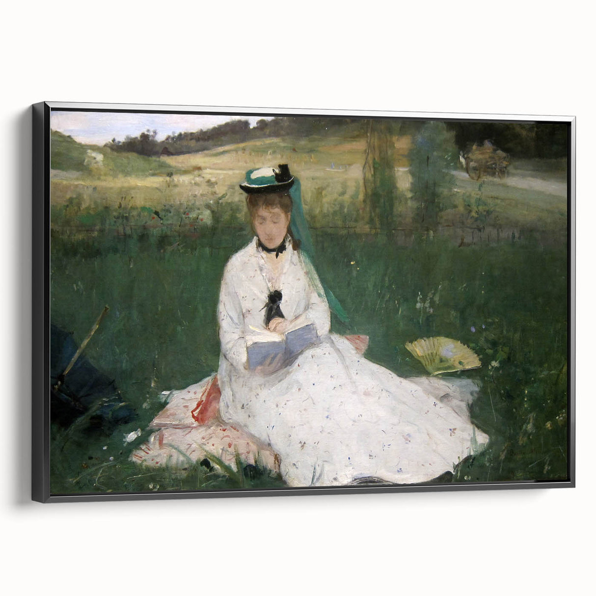 Black and white vintage poster art depicting a serene landscape, ideal for bedroom wall decor.