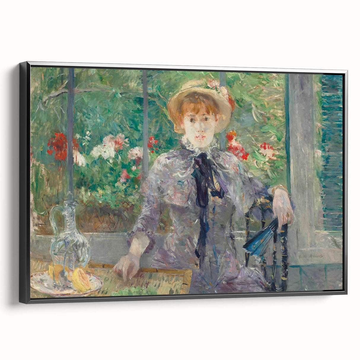 Black and white vintage poster art depicting a serene landscape, printed on framed canvas, suitable for bedroom decor.