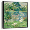 Black and white vintage poster art depicting a serene landscape, printed on framed canvas, ideal for bedroom wall decor.