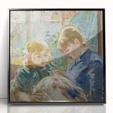 Large abstract wall art on canvas featuring swirling blue and gold tones, ideal for modern living room decor.