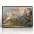 Large abstract wall art in muted earth tones on canvas, featuring mid-century modernist design, ideal for living room decor.