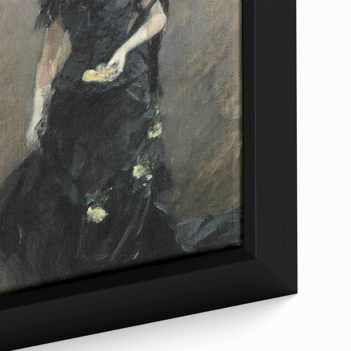 Extra large black wall art featuring colorful, textured abstract design on canvas, suitable for a living room.