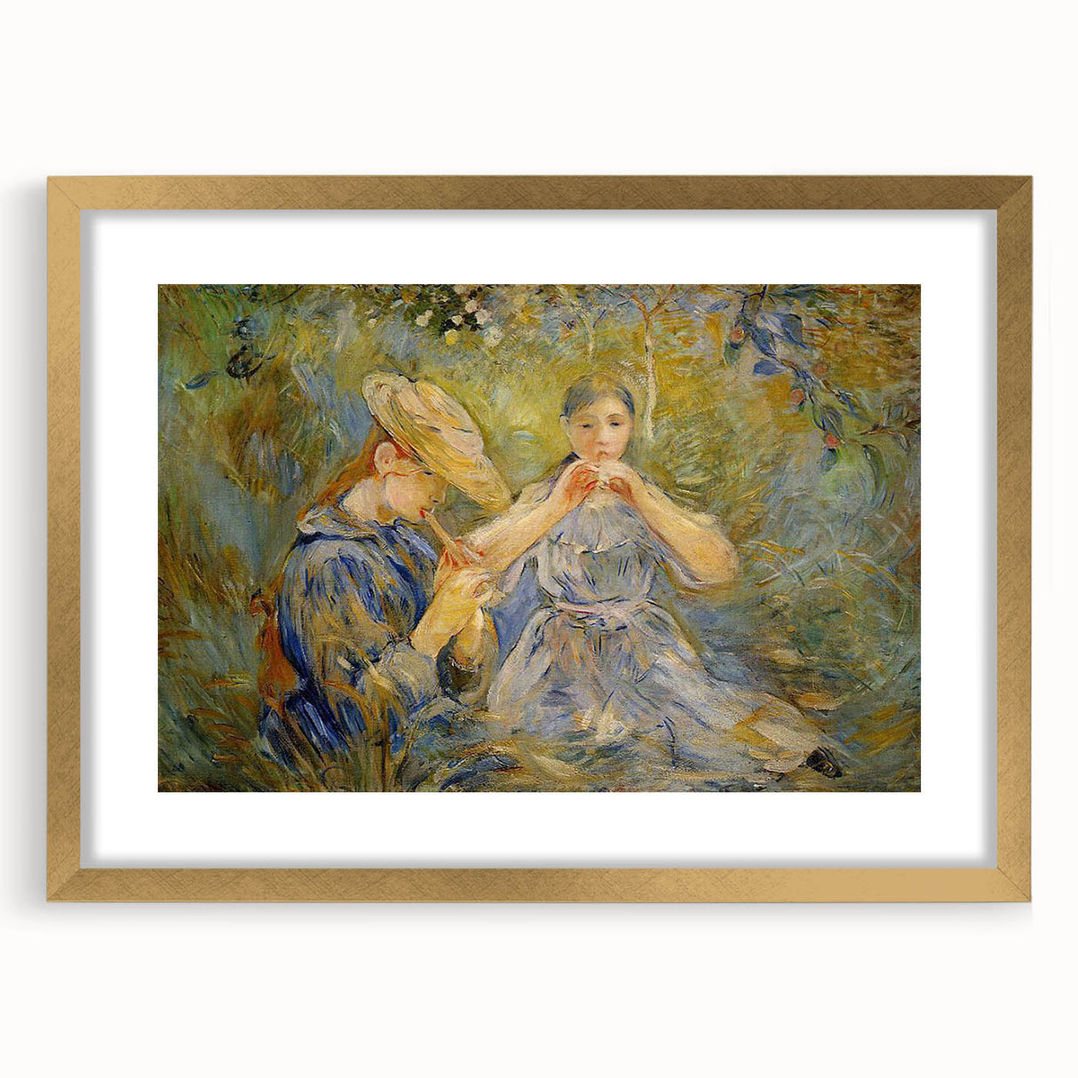 Extra large abstract art print on canvas featuring dynamic textured strokes in earthy and blue tones.