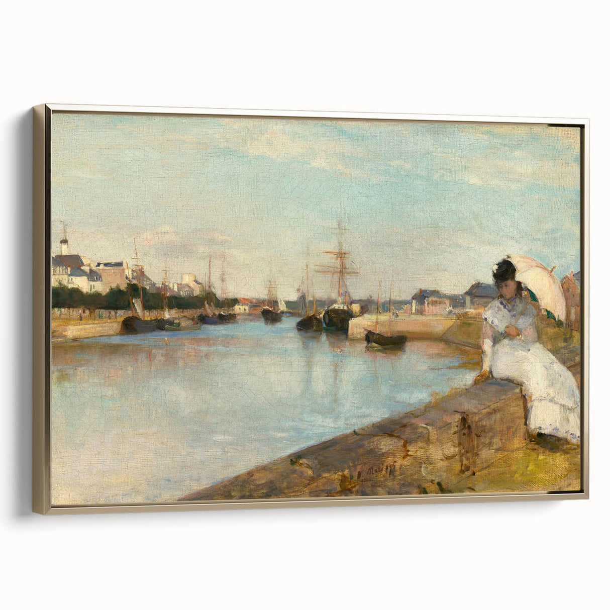 Vintage poster art of a black and white landscape painting on canvas, suited for bedroom wall decor.