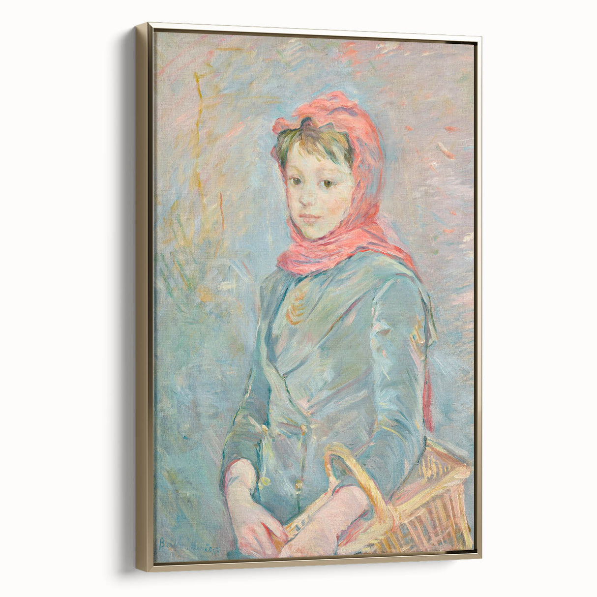 Vintage poster art of a serene landscape painting in muted earth tones on rolled canvas, ideal for bedroom wall decor.