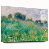 Large abstract wall art print in vibrant blue and orange hues on canvas, ideal for modern bedroom or dining room ambiance.