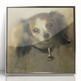 Mid-century modernist art featuring geometric shapes in muted earth tones on a framed poster.