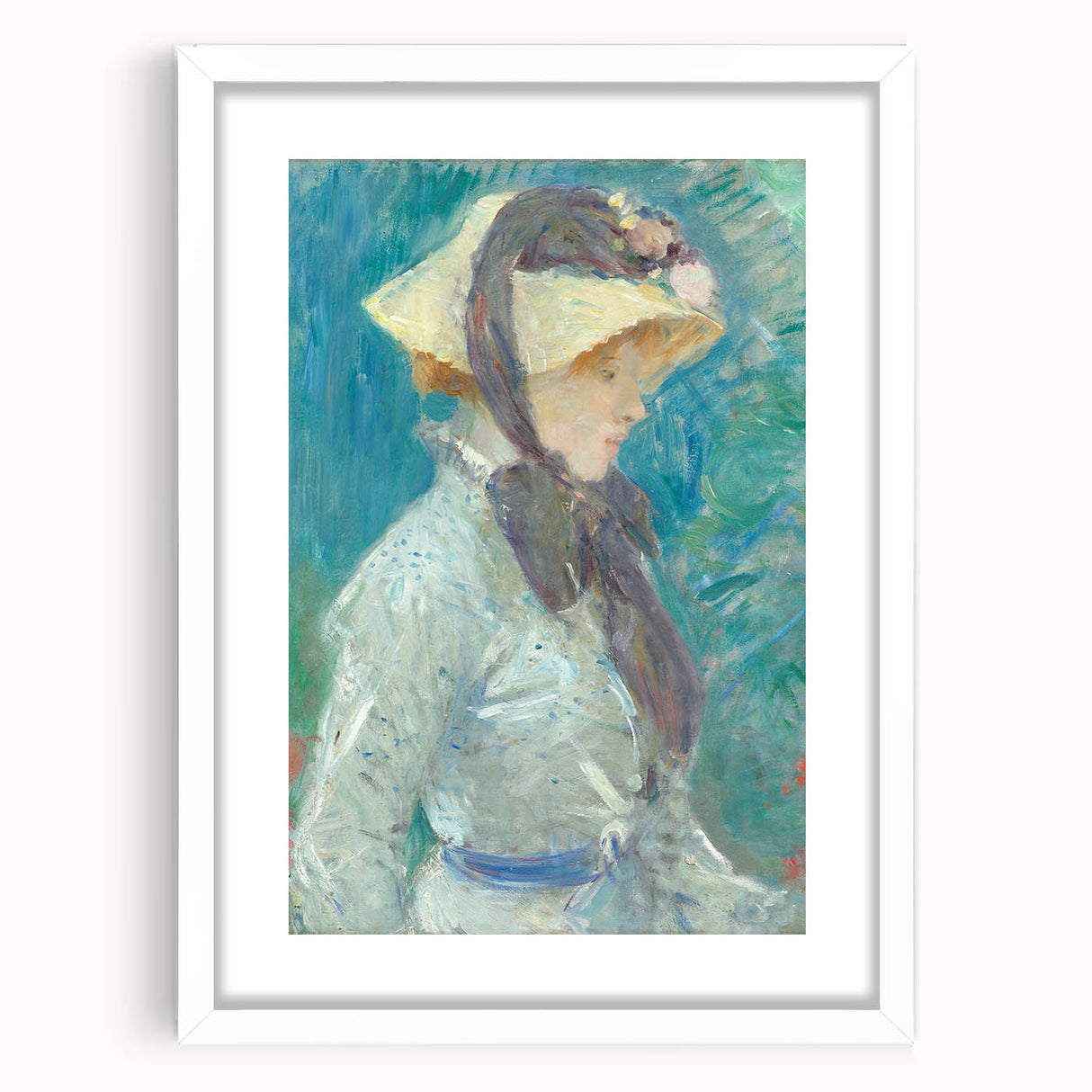 Abstract art print featuring swirling blue and gray tones on canvas, suitable for bedroom or dining room decor.