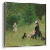 Landscape art painting of a rural scene in vibrant colors on a black background, styled as a vintage poster on canvas.