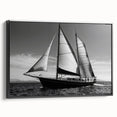 Black and white vintage poster art of a serene landscape, printed on framed canvas, suitable for bedroom decor.