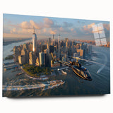 Large abstract wall art in vibrant orange and blue tones on canvas, suitable for bedroom or dining room decor.