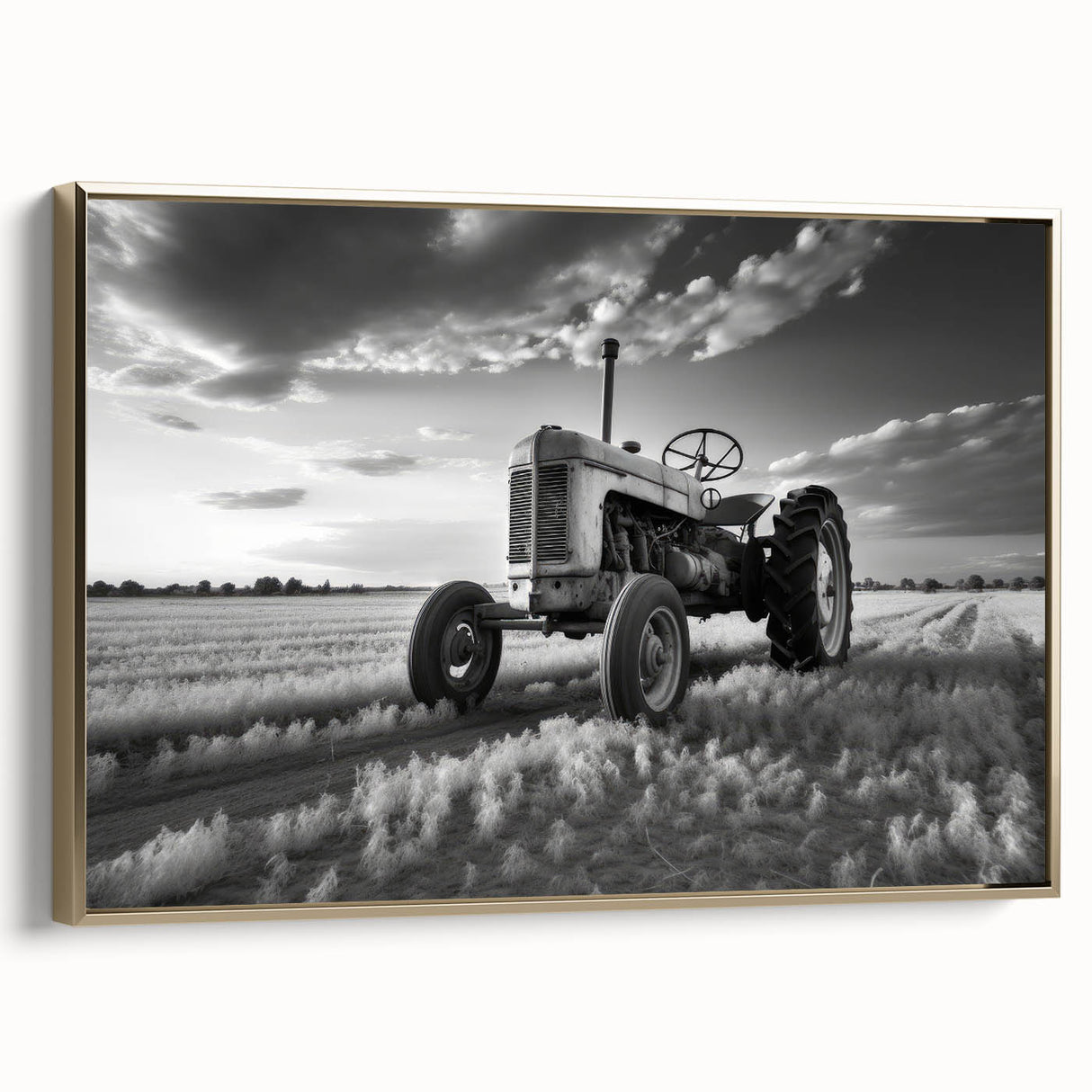 Vintage poster art of a black and white landscape painting on canvas, ideal for bedroom wall decor.