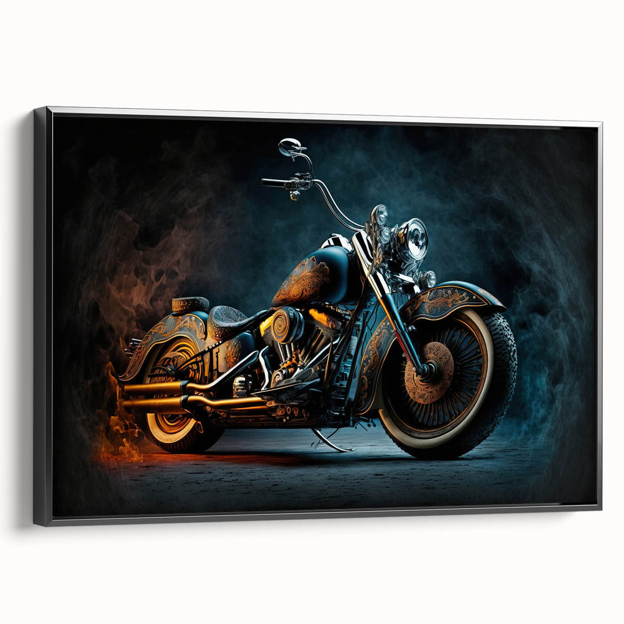 Landscape painting of a vintage car in black and white on canvas, suitable for bedroom wall art.