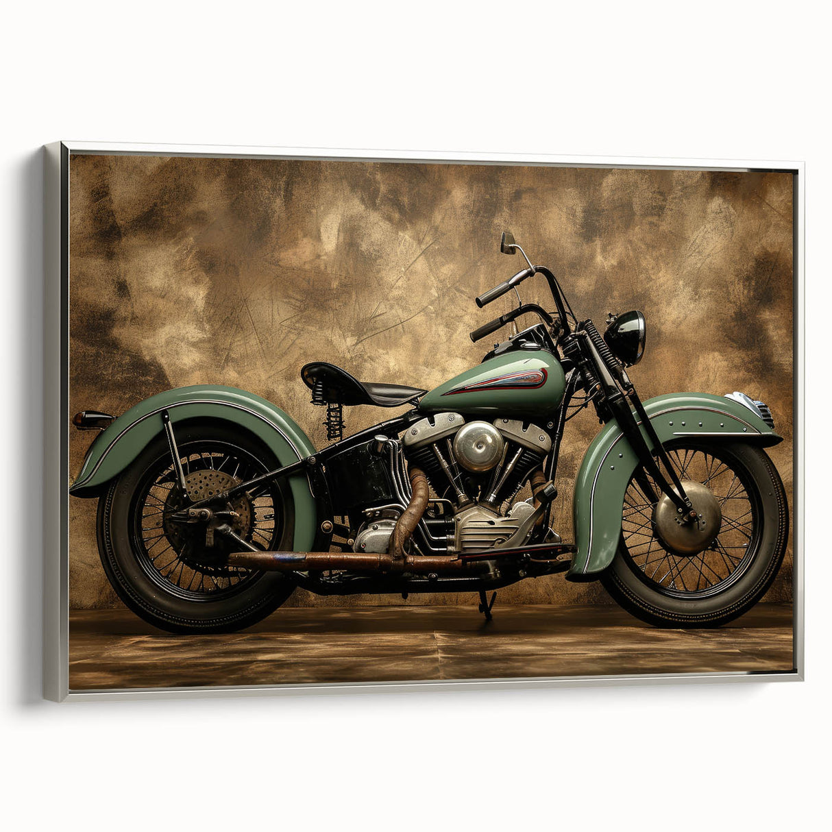 Landscape art painting featuring a vintage car on a colorful, abstract background, printed on black canvas.
