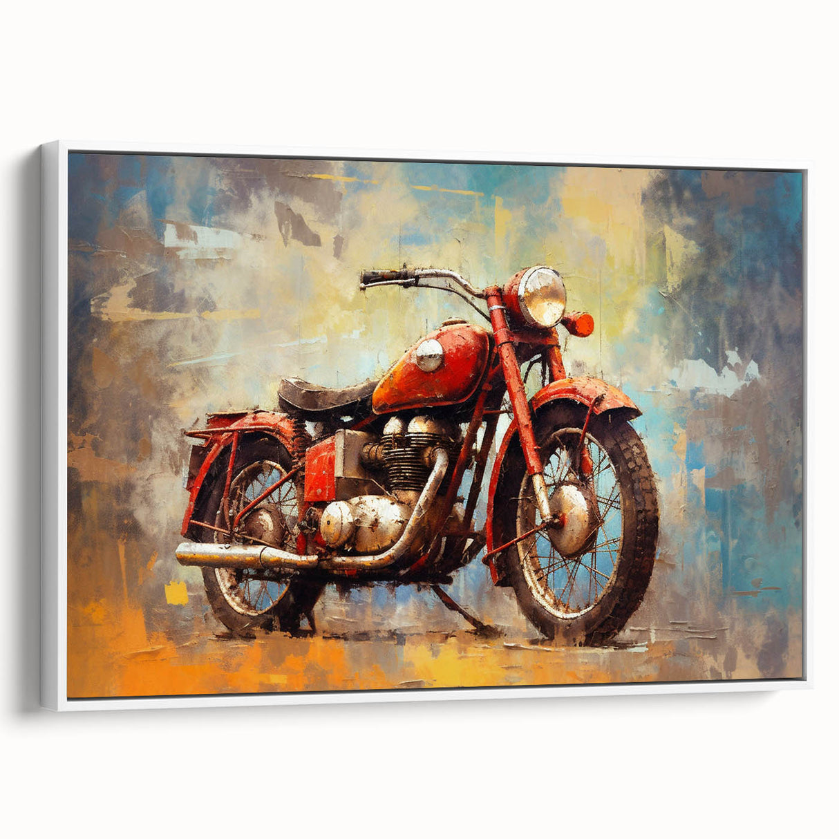 Vintage poster art of a classic car in vibrant colors on a black background, ideal for living room decor.