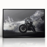 Large abstract wall art featuring swirling blue and gray tones on canvas, ideal for modern living room decor.