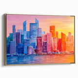 Framed wall art showcasing an abstract architectural design with gold accents, highlighting modern aesthetics. The side view emphasizes the sleek frame and sophisticated style, ideal for contemporary decor.