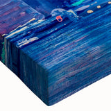 Abstract architectural design canvas art showcasing intricate geometric patterns in vibrant blue and gold hues, ideal for modern interior decor and wall enhancement.