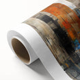 Abstract architecture design wall art collection on rolled canvas showcasing vibrant geometric patterns in shades of blue, orange, and gray, perfect for modern decor.