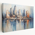 Stretched canvas artwork showcasing an abstract architecture design in vibrant colors, ideal for modern home decor and gallery walls.