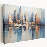 Stretched canvas artwork showcasing an abstract architecture design in vibrant colors, ideal for modern home decor and gallery walls.