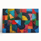 Vibrant abstract expressionist wall art on stretched canvas, showcasing bold colors and dynamic brushstrokes, perfect for modern decor.