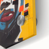 Close-up of an abstract figurative wall art design showcasing vibrant colors and fluid shapes, ideal for modern interior decor.