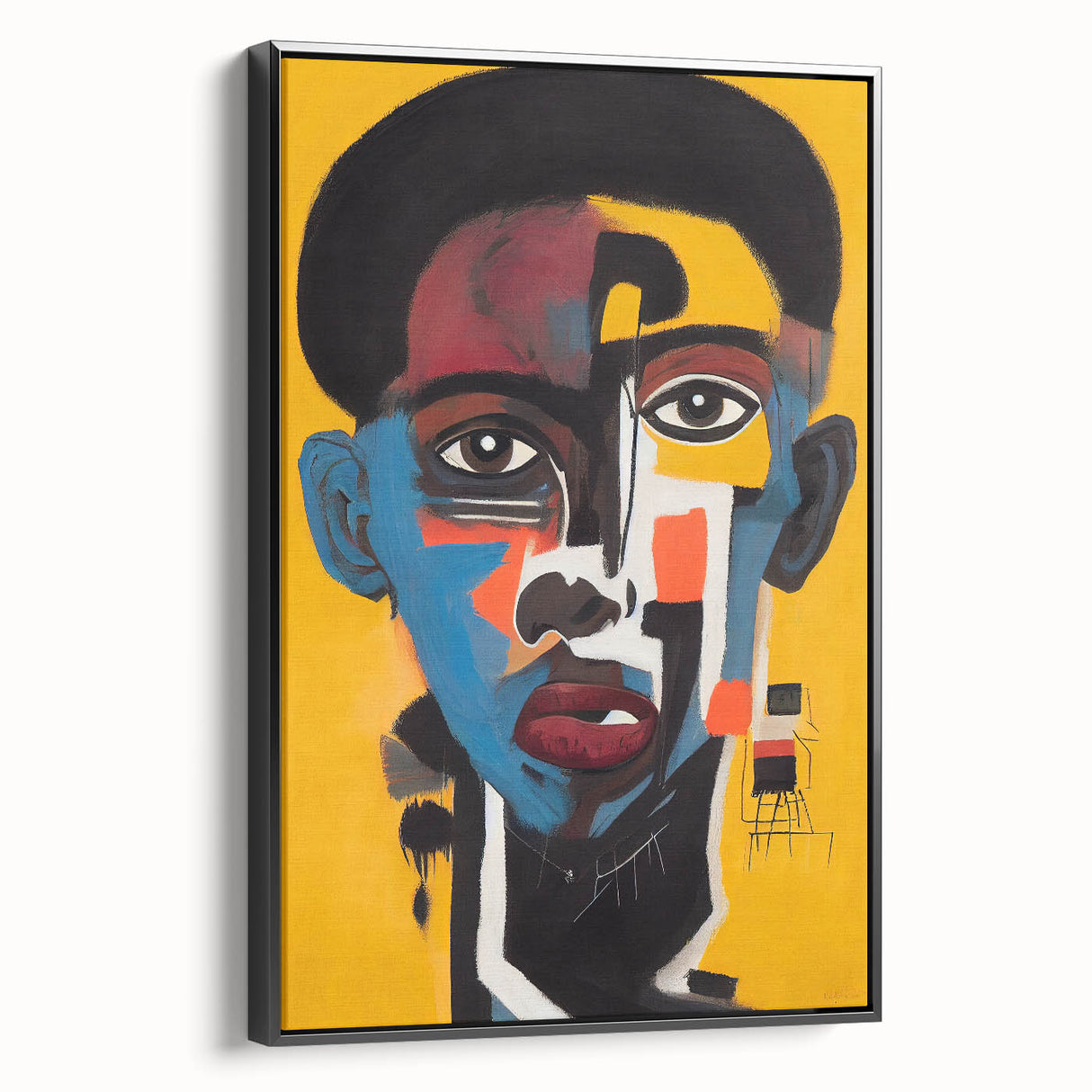 Framed abstract figurative wall art featuring a black and white design with dynamic shapes, showcasing modern artistic expression and elegance.