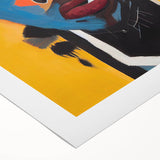 Abstract figurative wall art canvas showcasing vibrant colors and dynamic shapes, perfect for modern home decor, rolled for easy framing.