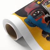 Abstract figurative design wall art on rolled canvas, showcasing vibrant colors and fluid shapes, ideal for modern home decor.