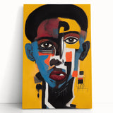 Abstract figurative wall art design on stretched canvas, showcasing vibrant colors and fluid shapes, ideal for modern home decor.