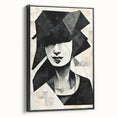 Framed abstract figurative wall art in a modern black frame, showcasing vibrant colors and dynamic shapes, ideal for contemporary decor.